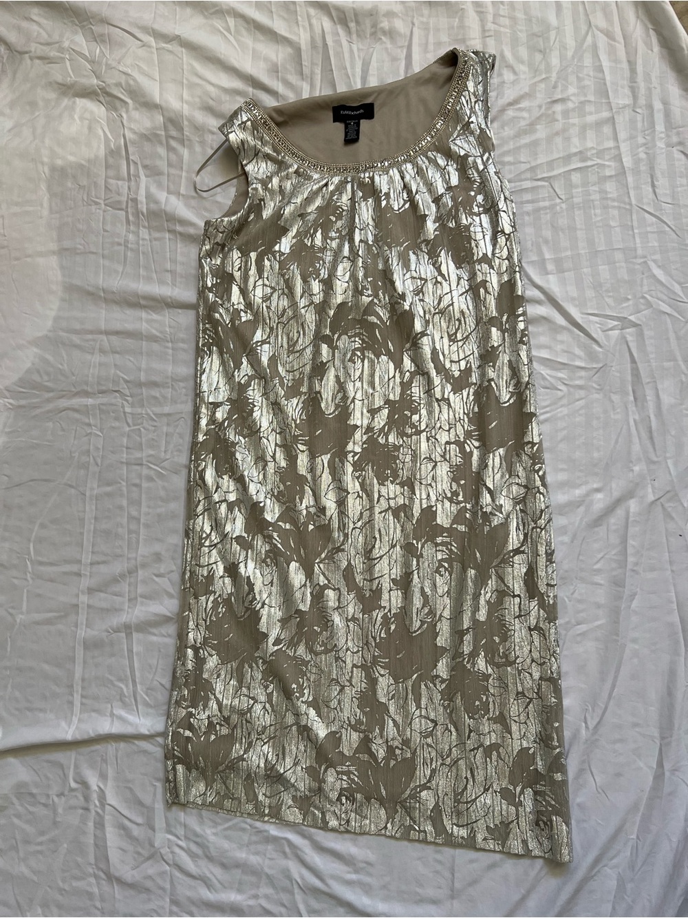 R&M Richards One-Shoulder Metallic Beige Floral Dress